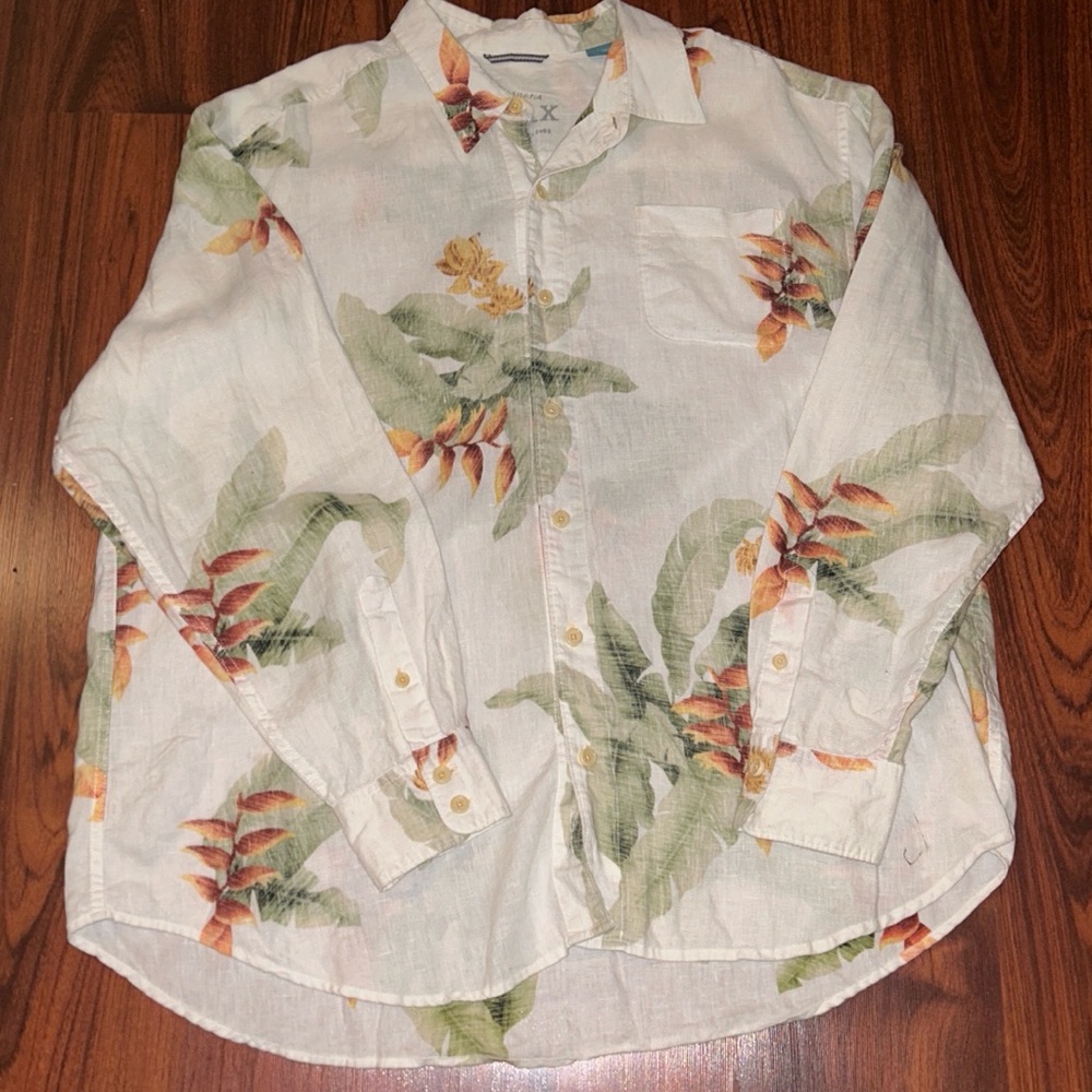 Tommy Bahama Relax Floral 100% Linen Hawaiian Birds Of Paradise LS Shirt Sz XXL